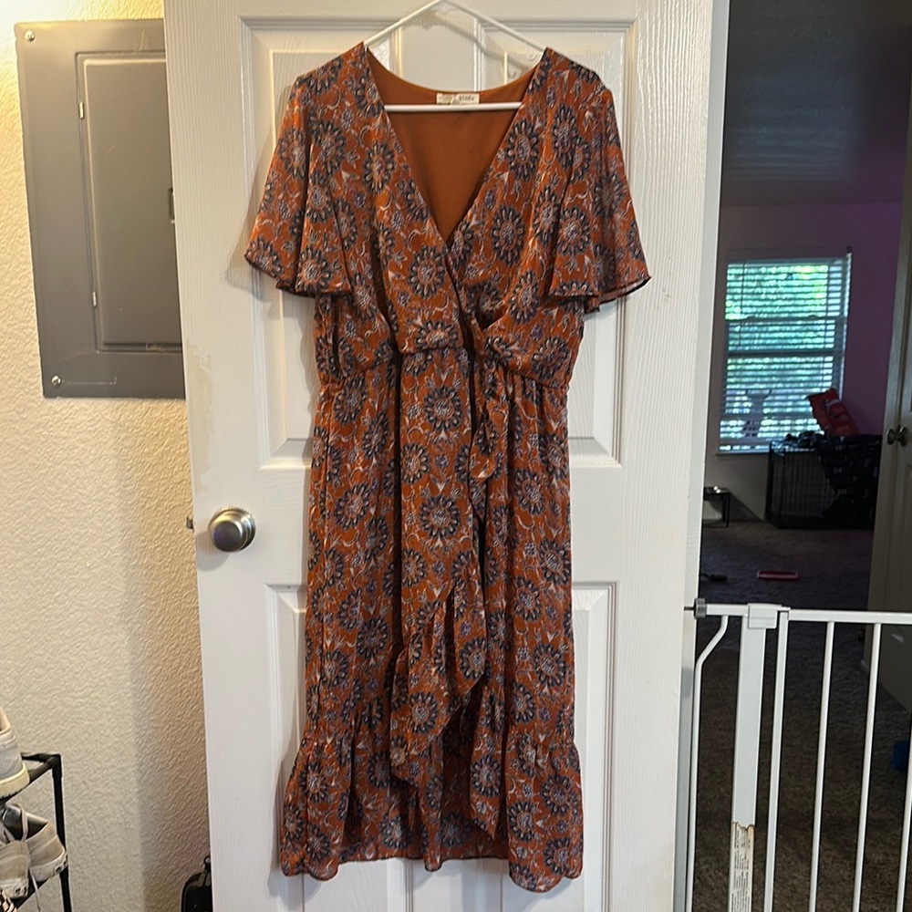 Floral Wrap Dress in Orange and Black